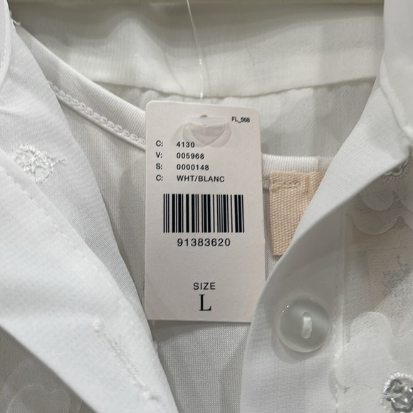 NWT Anthropologie Porridge White Sheer Short Sleeve 3D Floral Shirt Dress Size L - Picture 11 of 11